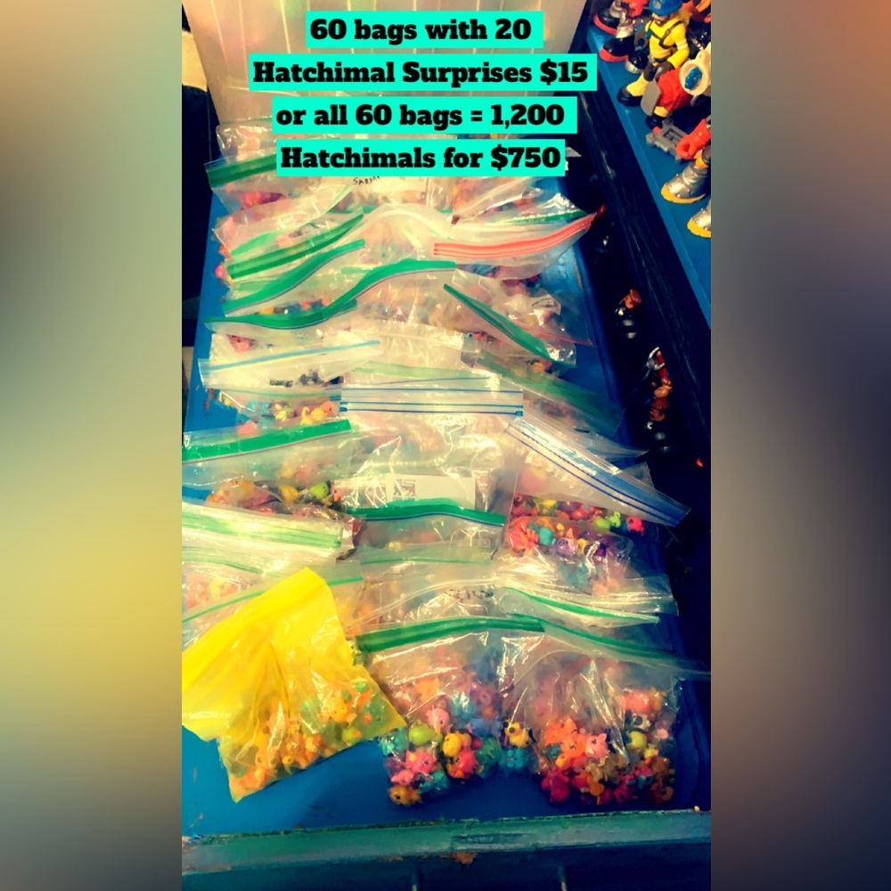 58Bags of 20Hatchimals for $20abag or all 58Bags total of 1160 for only $850!!!!